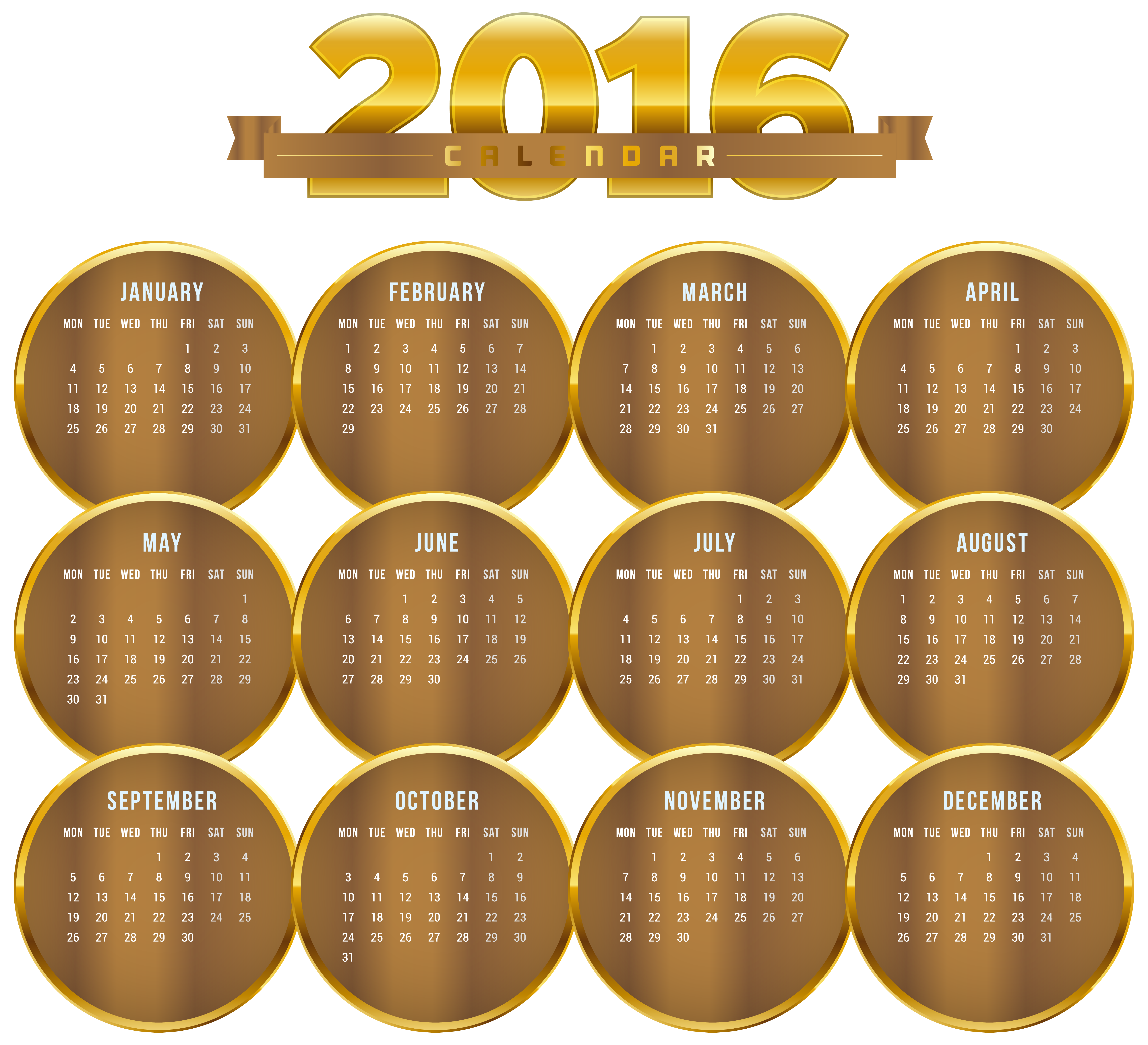 2016 Calendar Circle Newsletter Gold PNG