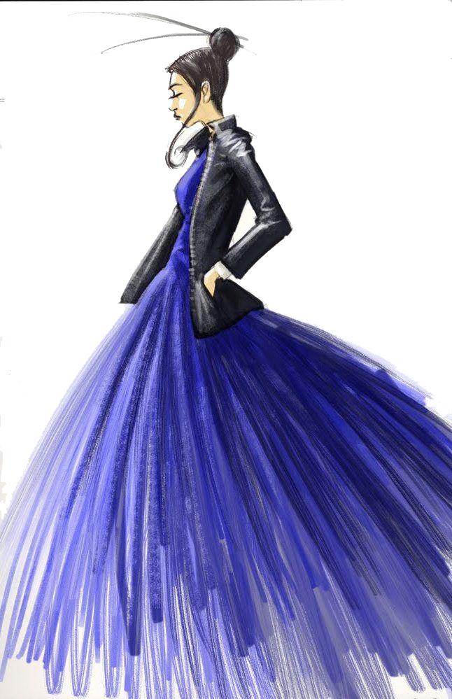 Fashion Blue Leather Chanel Gown PNG