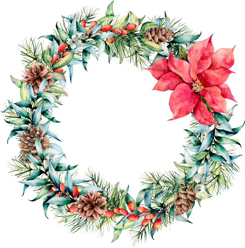 Snack Holidays Christmas Watercolor Wreath PNG