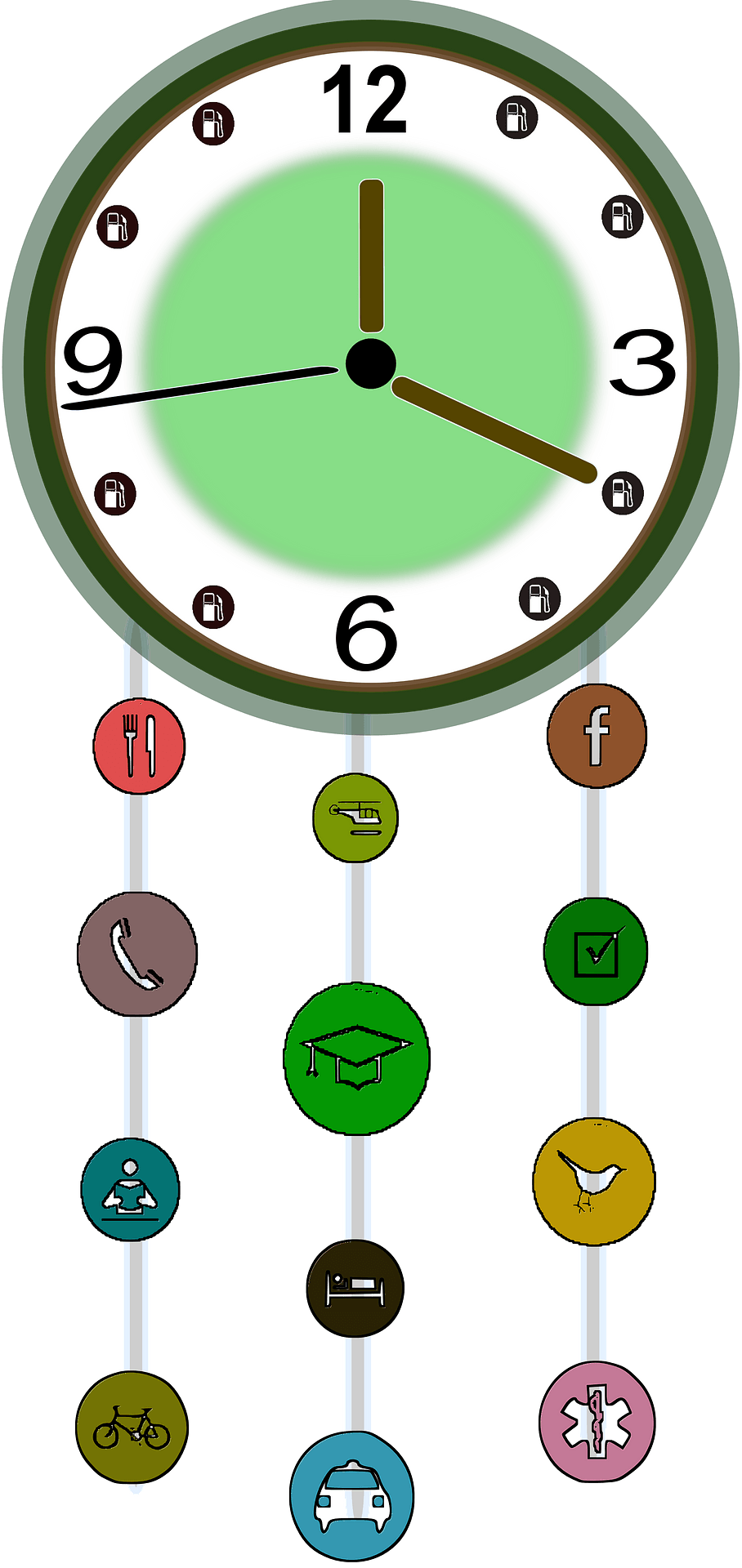 Waking Clock Objects Wall Circle PNG