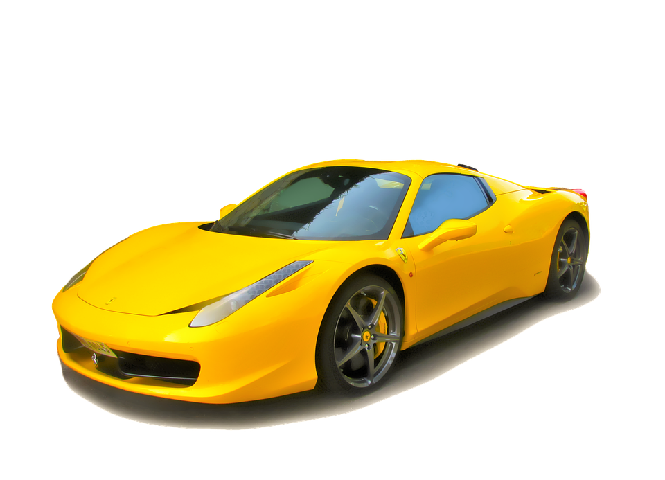 Yellow Ferrari Side Cars View PNG