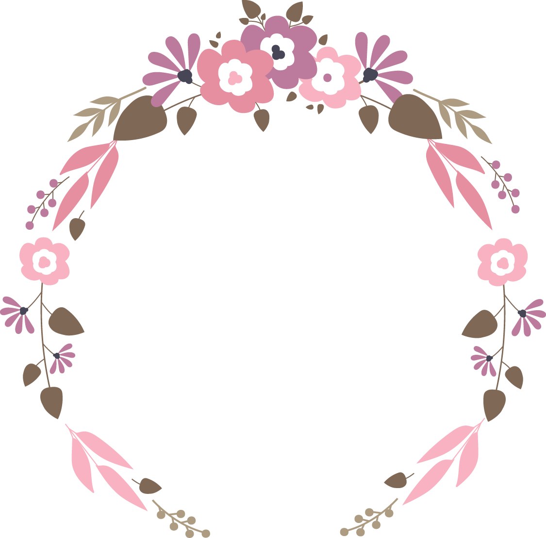 Vector Nature Clover Roses Garland PNG
