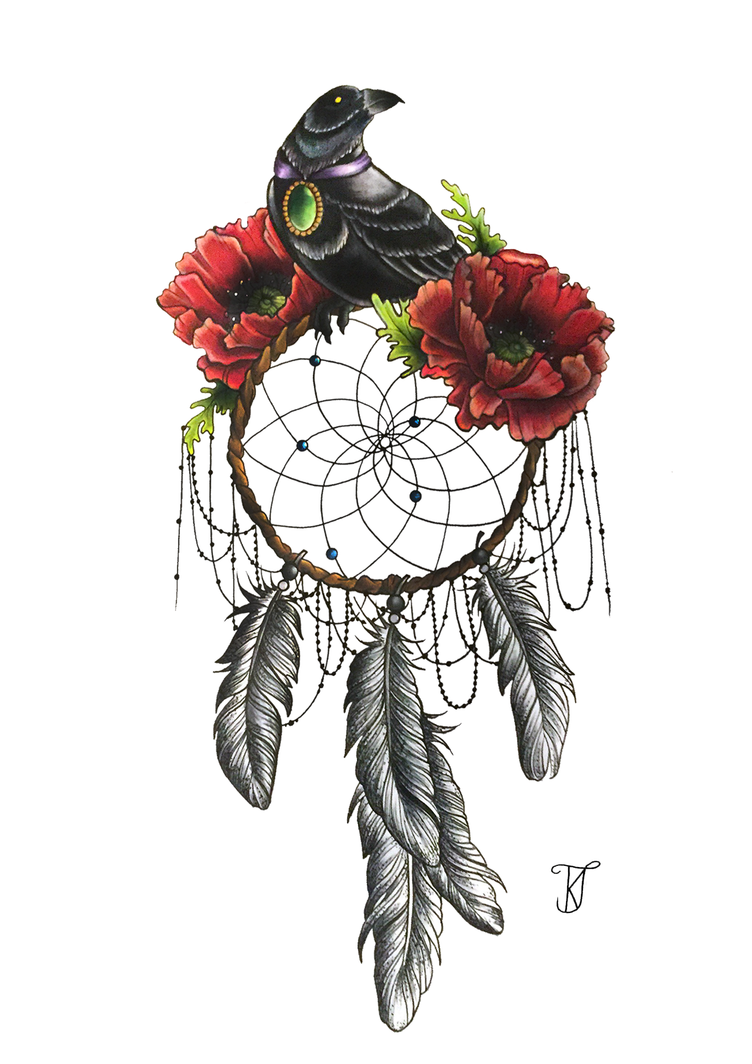 Flower Poppy Wreath Dreamcatcher Tattoo PNG