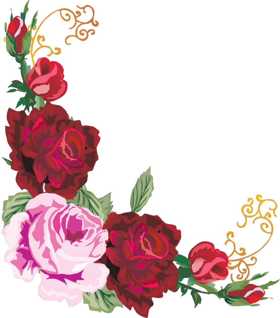 Art Rose Floral Border Design PNG