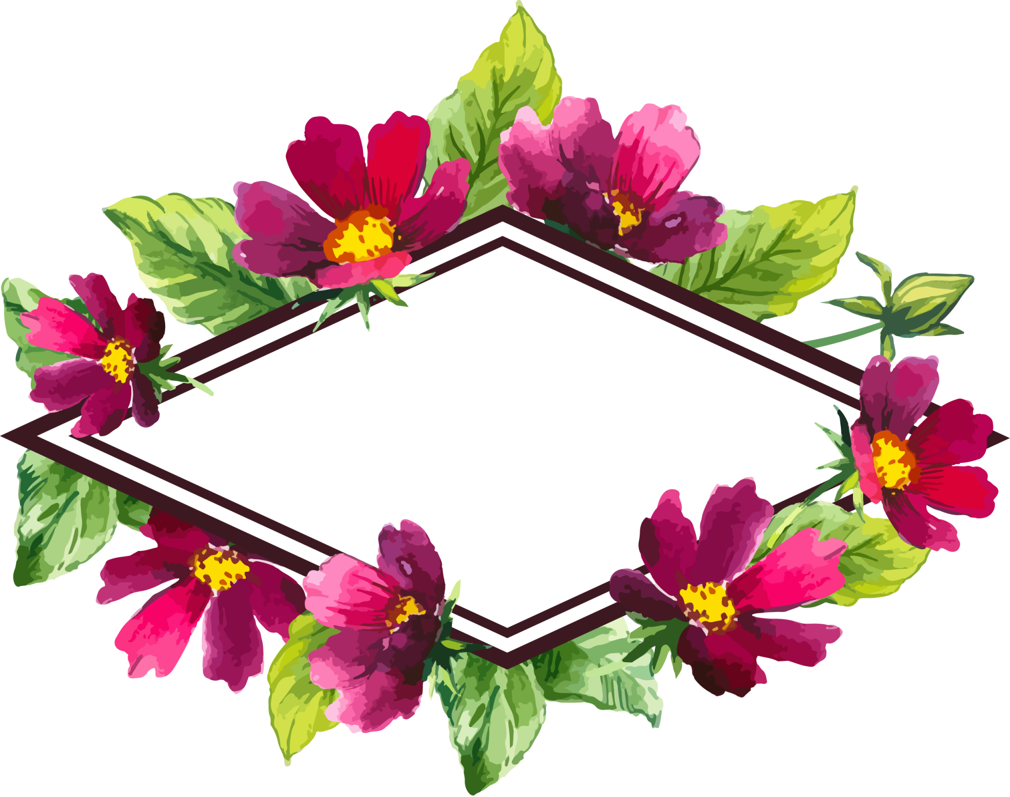 Frame Floral Purple Cherry Magenta PNG