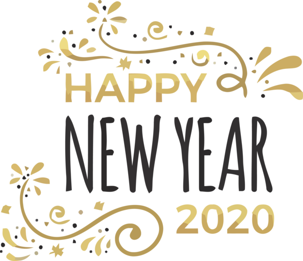 Year 2020 Happy Font Line PNG