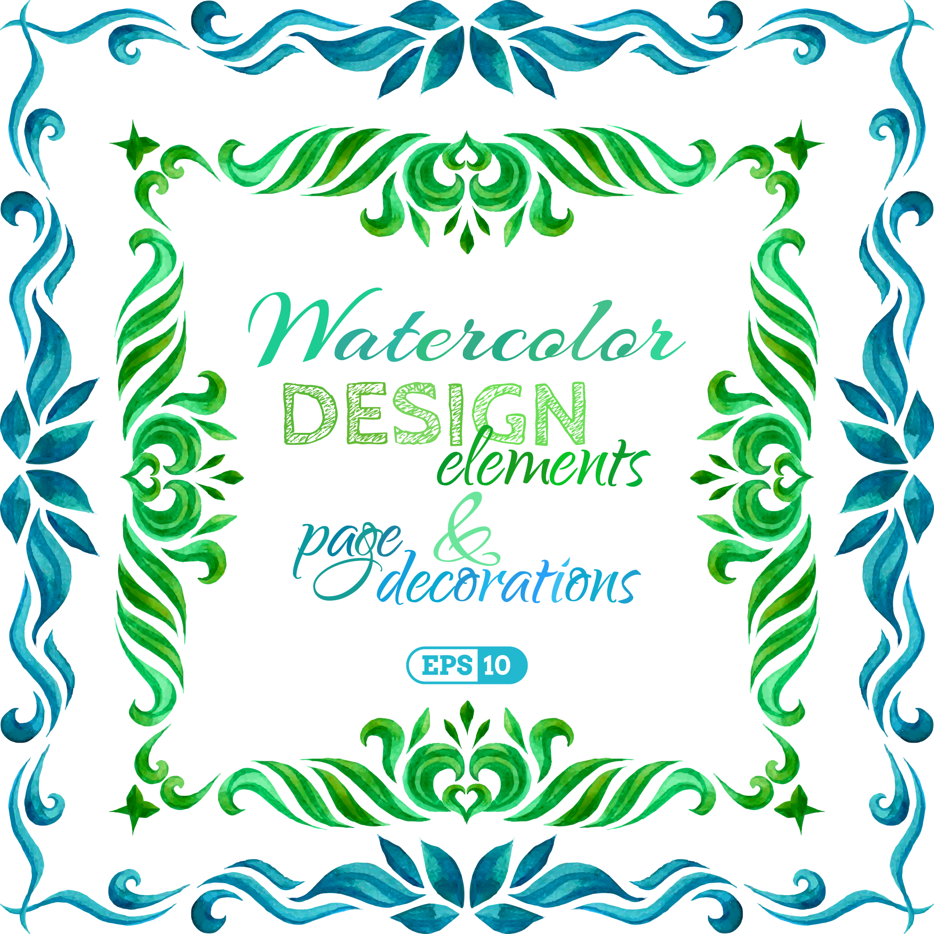 Watercolor Aqua Vector Border Graphics PNG